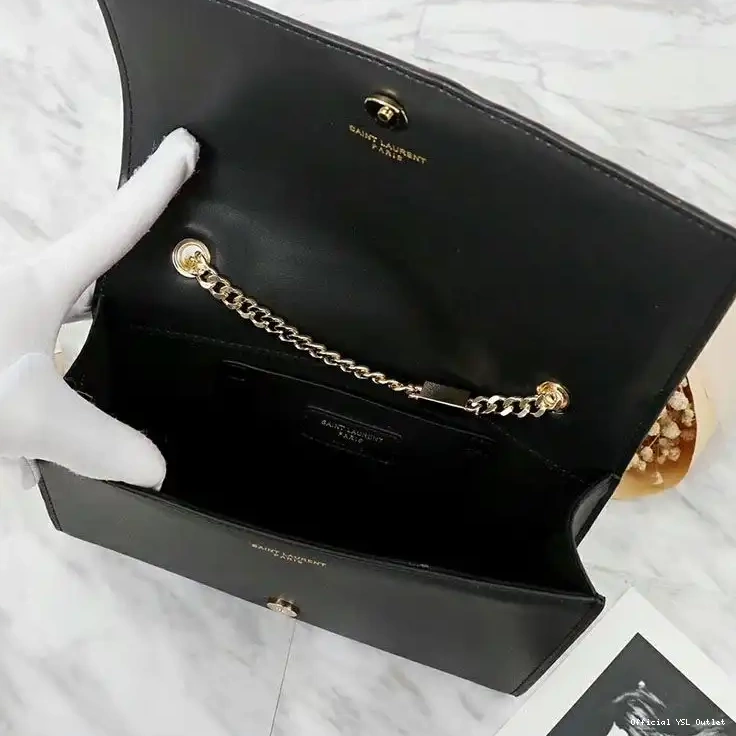 Cheap In Medium Gold Leather Kate Saint Laurent Chain Bag Black 0208