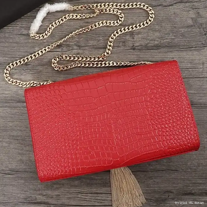 Cheap Crocodile Chain Bag Shiny Tassel Saint Red Embossed Kate Leather In with Medium Gold Laurent 0208