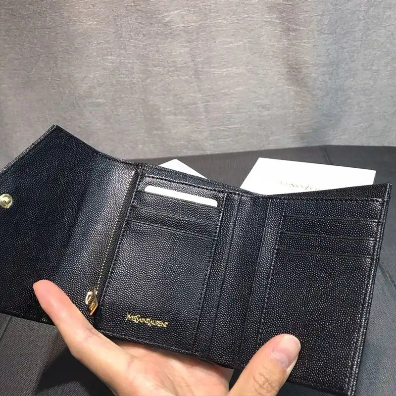 Cheap Saint Laurent Small Envelope Trifold Wallet In Grained Matelasse Leather Black Gold 0203