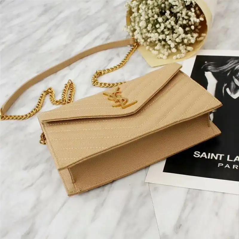 Cheap Saint Laurent Large Envelope Chain Wallet In Textured Matelasse Leather Apricot Gold 0201