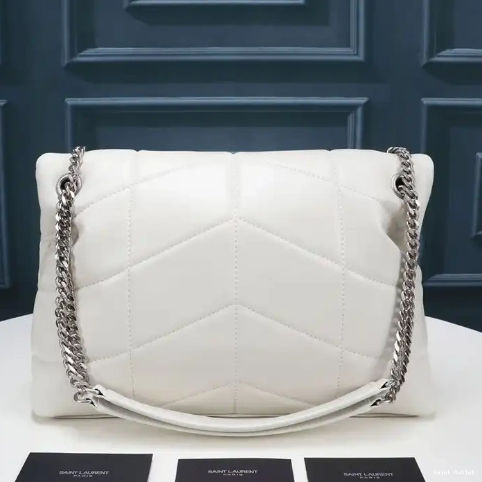 Cheap Puffer Medium Quilted White In Saint Laurent Silver Loulou Bag Lambskin 0211