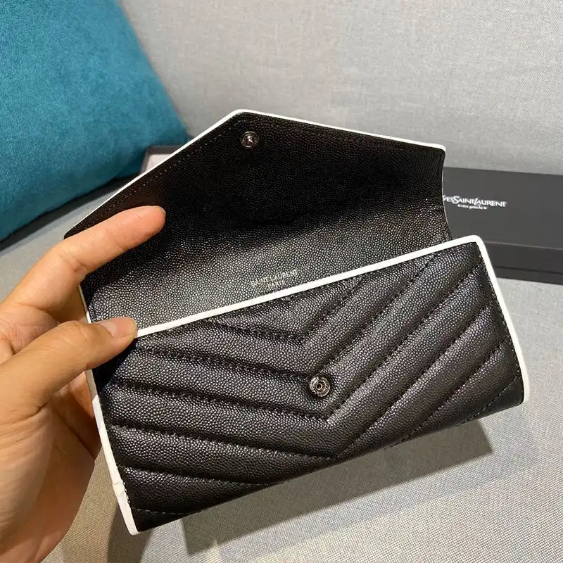 Cheap Saint Laurent Large Monogram Flap Wallet In Grained Matelasse Leather Black White 0202