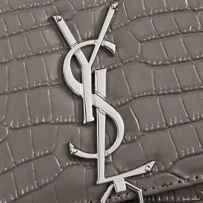 Cheap Saint Bag Laurent Medium Grey Leather Silver Kate Crocodile Embossed Shiny Chain with Tassel In 0211