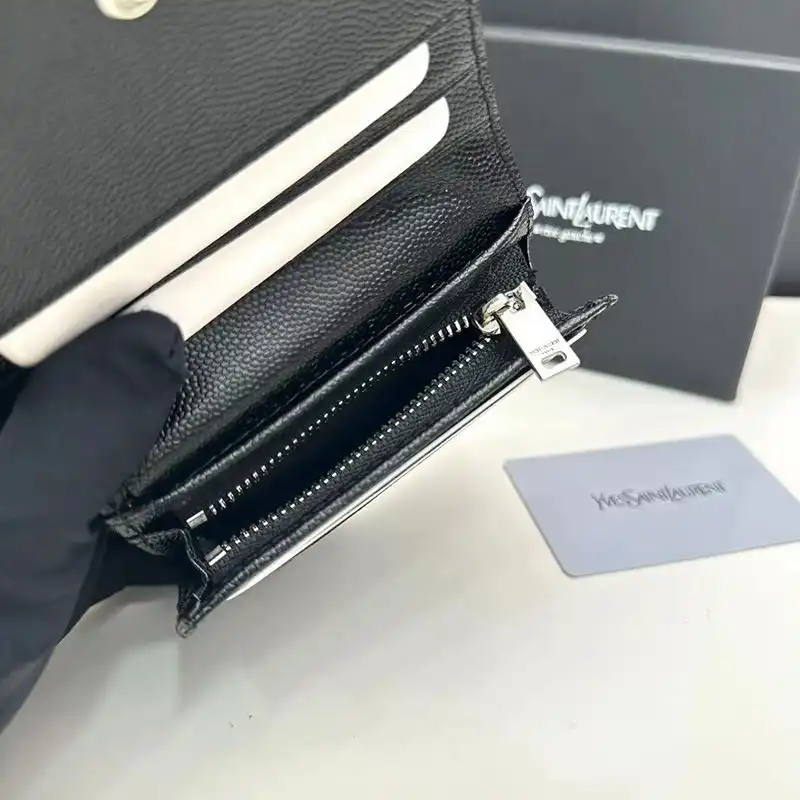 Cheap Saint Laurent Small Line Bifold Wallet In Grained Leather Black Silver 0202