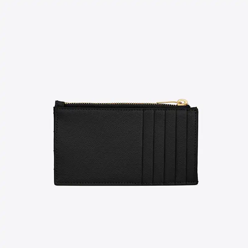 Cheap Saint Laurent Fragments Zipped Card Case In Grained Matelasse Leather Black Gold 0201