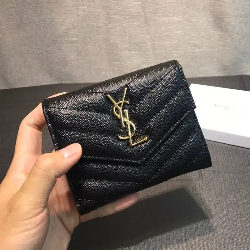 Cheap Saint Laurent Small Envelope Trifold Wallet In Grained Matelasse Leather Black Gold 0202