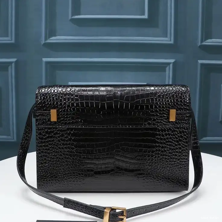 Cheap Shoulder In Laurent Manhattan Gold Leather Shiny Bag Saint Black Crocodile-Embossed 0210