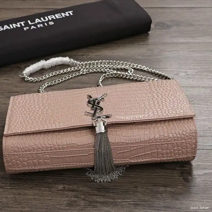 Cheap Chain Saint with Bag Embossed Medium In Pink Crocodile Leather Tassel Silver Shiny Kate Laurent 0221