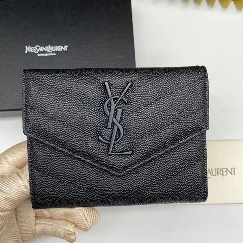 Cheap Saint Laurent Monogram Trifold Card Case In Grained Matelasse Leather Black 0202