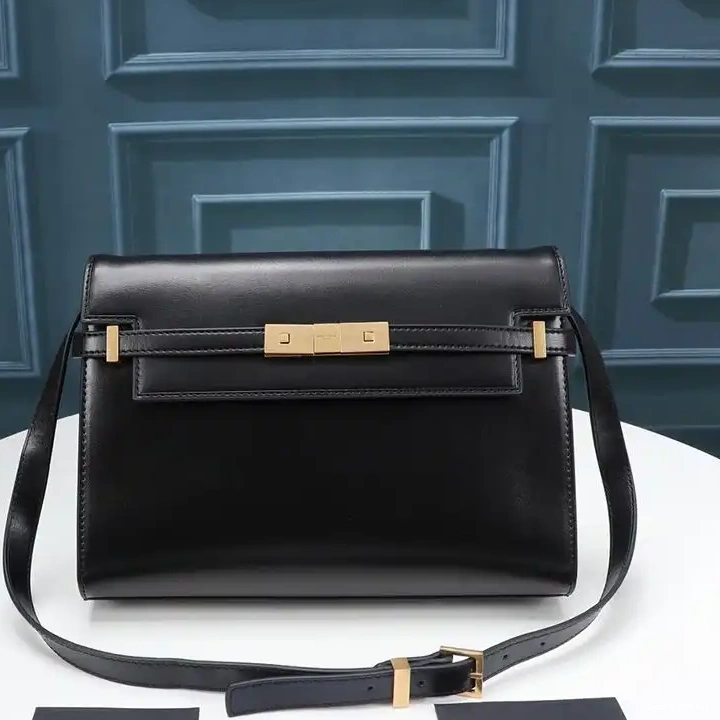 Cheap Black Bag Shoulder Leather In Saint Smooth Laurent Manhattan Gold 0213