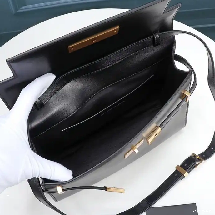 Cheap Black Bag Shoulder Leather In Saint Smooth Laurent Manhattan Gold 0213