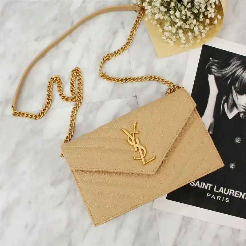 Cheap Saint Laurent Large Envelope Chain Wallet In Textured Matelasse Leather Apricot Gold 0201