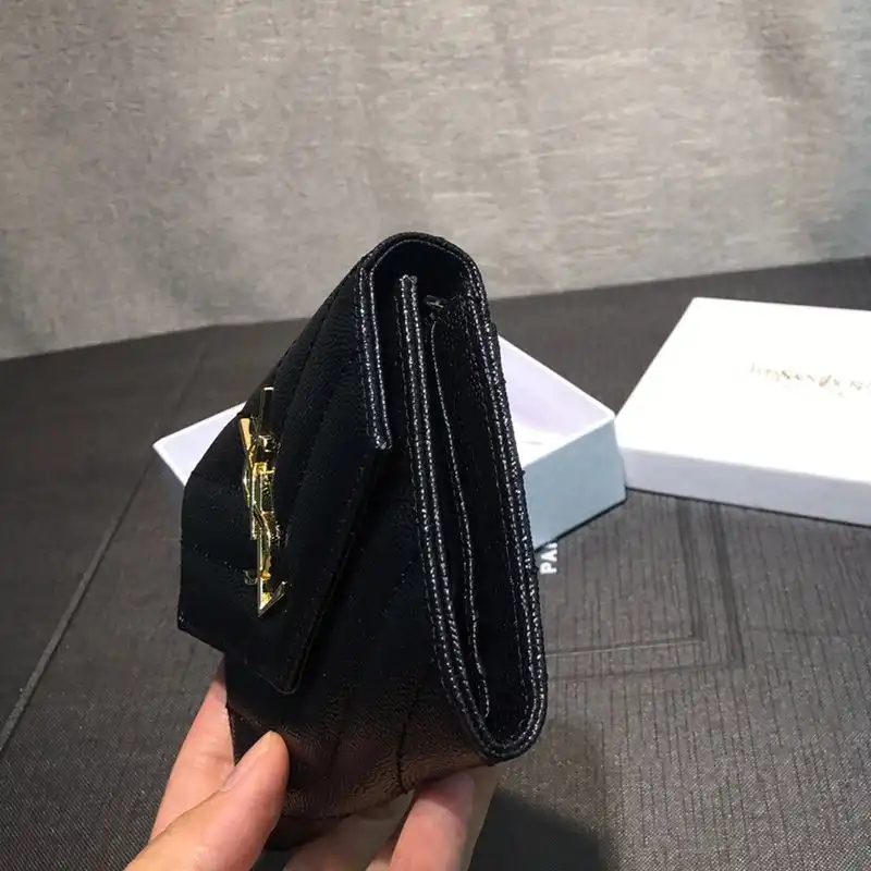 Cheap Saint Laurent Small Envelope Trifold Wallet In Grained Matelasse Leather Black Gold 0202