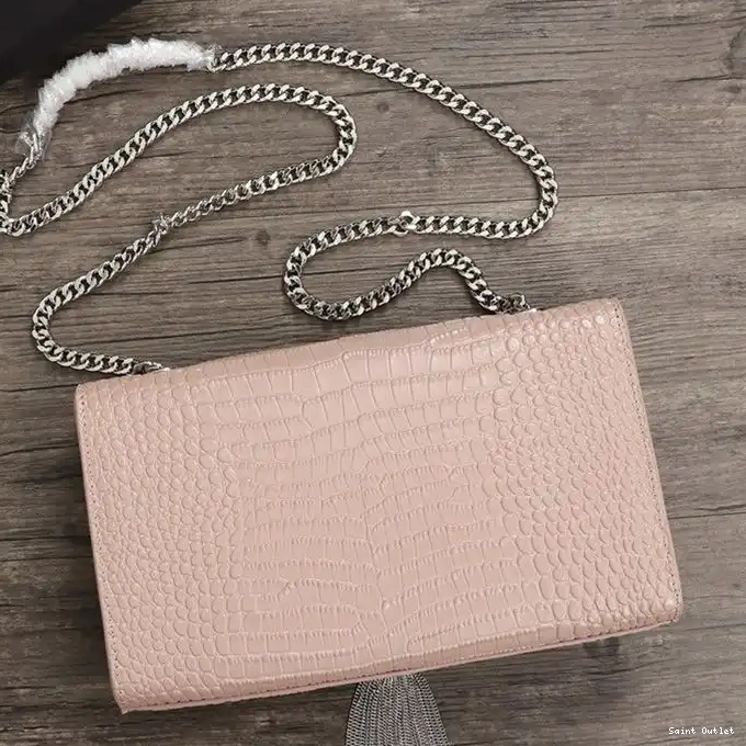 Cheap Chain Saint with Bag Embossed Medium In Pink Crocodile Leather Tassel Silver Shiny Kate Laurent 0221