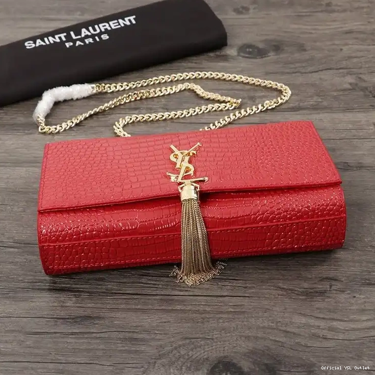 Cheap Crocodile Chain Bag Shiny Tassel Saint Red Embossed Kate Leather In with Medium Gold Laurent 0208