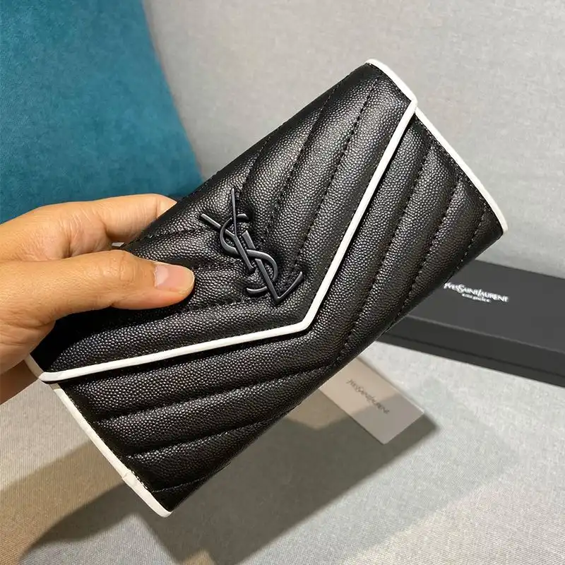 Cheap Saint Laurent Large Monogram Flap Wallet In Grained Matelasse Leather Black White 0202