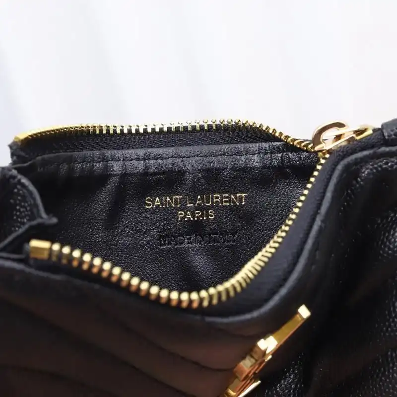 Cheap Saint Laurent Fragments Zipped Card Case In Grained Matelasse Leather Black Gold 0201