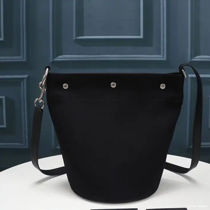 Cheap Bucket Saint In Laurent Leather Bag Black And Gauche Rive Linen 0210