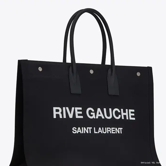 Cheap Tote Rive Gauche Saint Black Linen Leather In And Laurent 0215