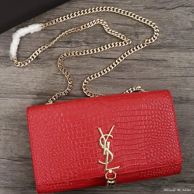 Cheap Crocodile Chain Bag Shiny Tassel Saint Red Embossed Kate Leather In with Medium Gold Laurent 0208