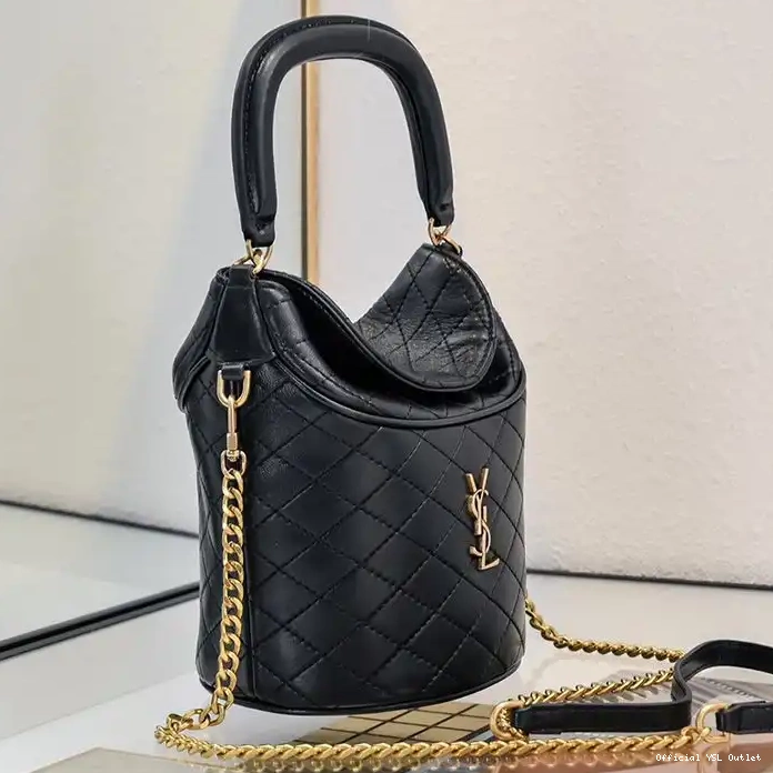 Cheap In Bucket Saint Gold Laurent Lambskin Black Bag Gaby 0215