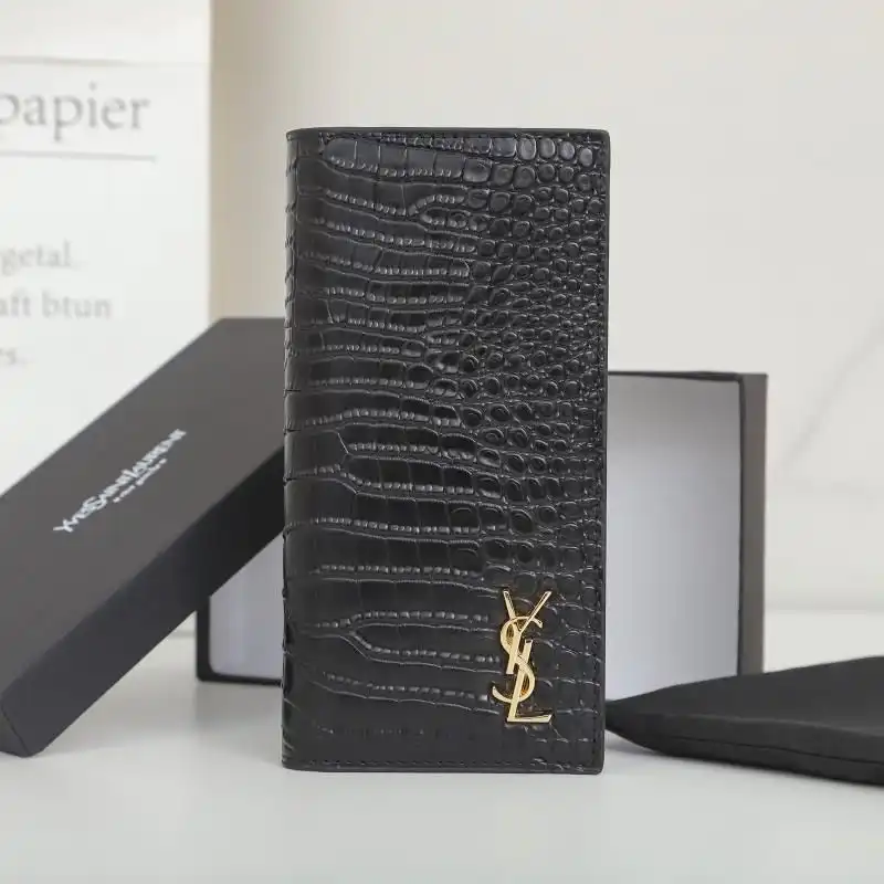 Cheap Saint Laurent Large Tiny Monogram Continental Wallet In Crocodile Embossed Leather Black Gold 0201