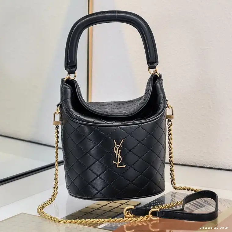 Cheap In Bucket Saint Gold Laurent Lambskin Black Bag Gaby 0215