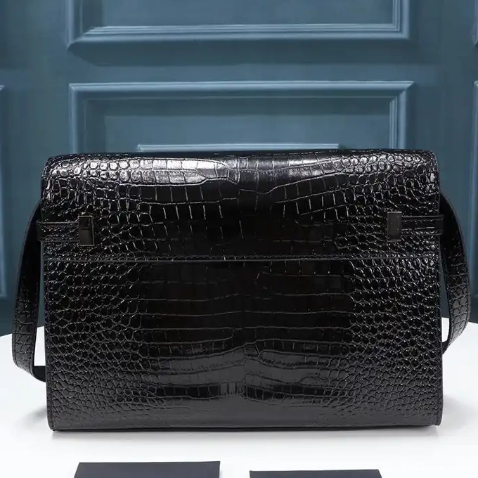 Cheap Shoulder Black In Silver Leather Laurent Saint Shiny Crocodile-Embossed Bag Manhattan 0216