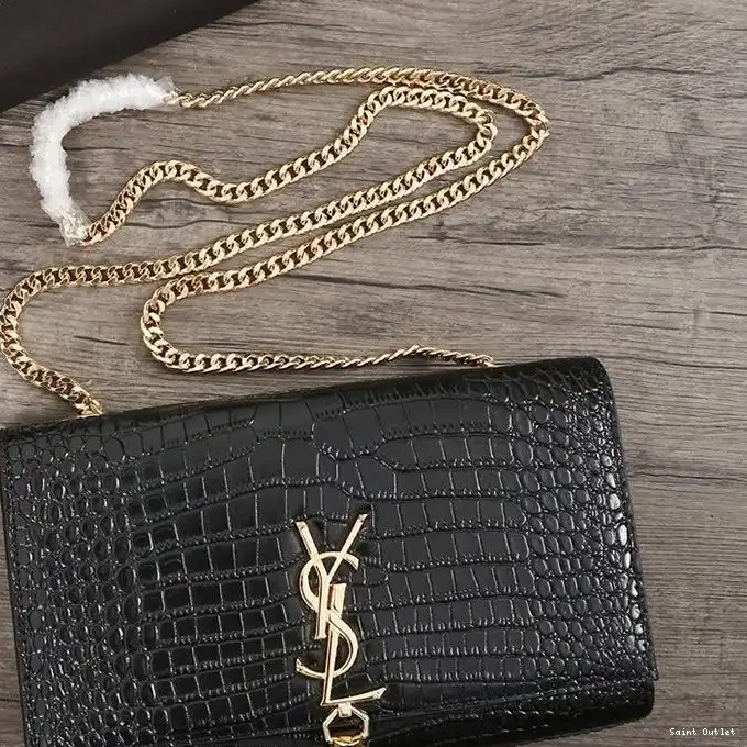 Cheap Kate Leather Chain In Crocodile Shiny Bag Embossed with Gold Saint Black Medium Tassel Laurent 0217