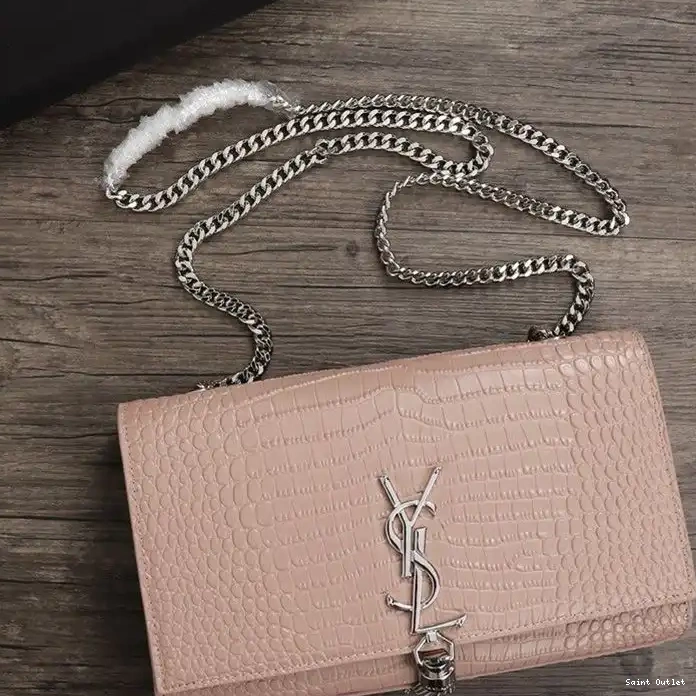 Cheap Chain Saint with Bag Embossed Medium In Pink Crocodile Leather Tassel Silver Shiny Kate Laurent 0221