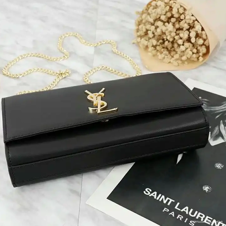 Cheap In Medium Gold Leather Kate Saint Laurent Chain Bag Black 0208