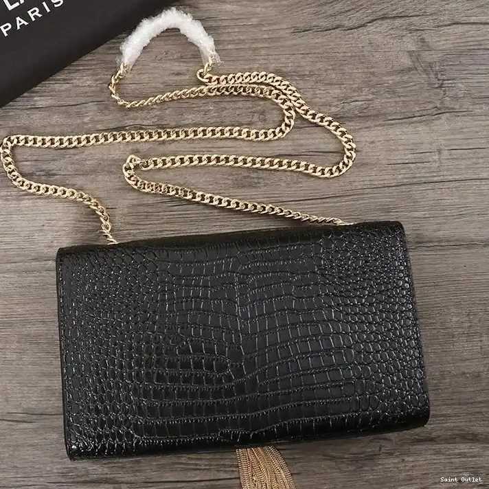 Cheap Kate Leather Chain In Crocodile Shiny Bag Embossed with Gold Saint Black Medium Tassel Laurent 0217