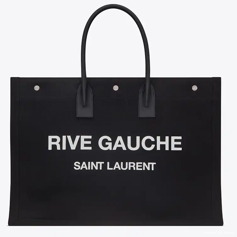 Cheap Tote Rive Gauche Saint Black Linen Leather In And Laurent 0215